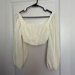Puffed sleeve white long sleeve corset top
